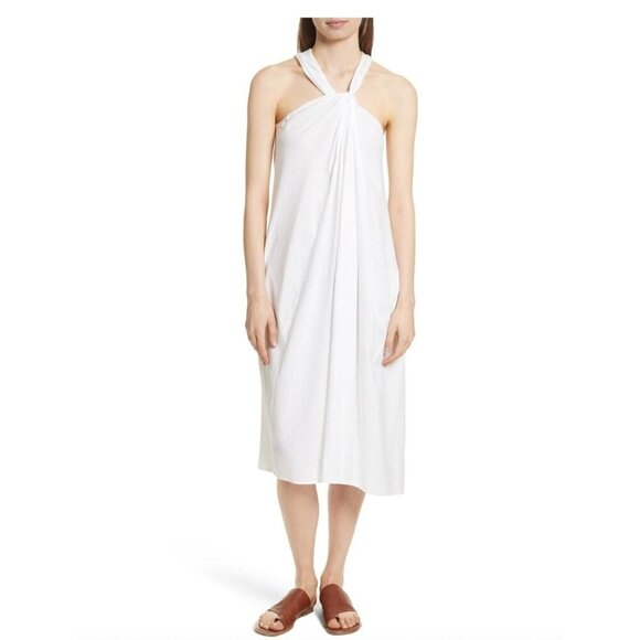 ✨ Vince White Italian Cotton Twist Halter Midi Dress Size M Excellent Condition - Picture 3 of 15